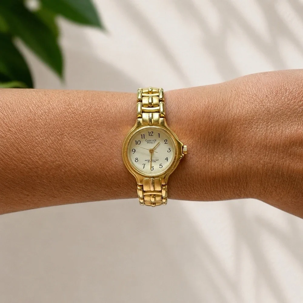 Vintage Timex Carriage Bracelet Watch Women's Gold Tone Indiglo New Battery